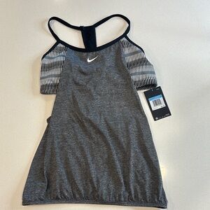 Nike Nessa Charcoal and Black Striped Tank Top with Sports Bra Medium